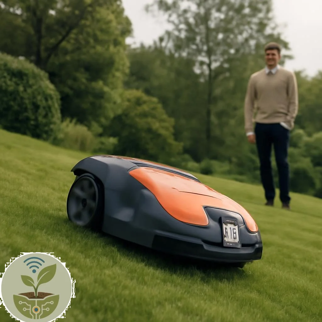 Mähroboter auf steiler Hanglage im Smart Garden